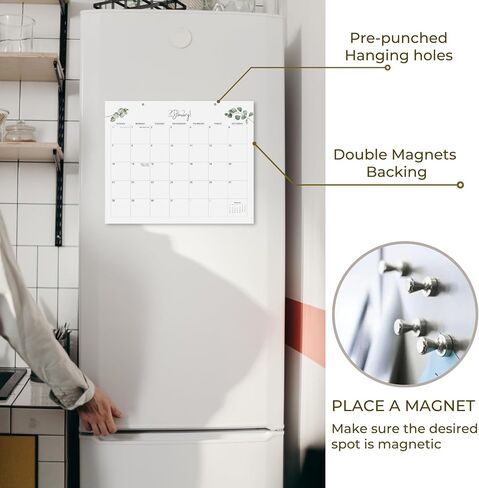 Magnetic Calendar for Fridge Apr 2024 to Sep 2025 | 2024-2025 Greenery Calendar 13.5x11 Inch Monthly Calendar for Refrigerator |18 Months Magnetic Fridge Calendar | Large Writing Blocks with Holidays, in Saudi Arabia