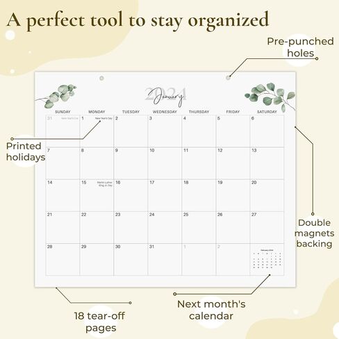 Magnetic Calendar for Fridge Apr 2024 to Sep 2025 | 2024-2025 Greenery Calendar 13.5x11 Inch Monthly Calendar for Refrigerator |18 Months Magnetic Fridge Calendar | Large Writing Blocks with Holidays, in Saudi Arabia