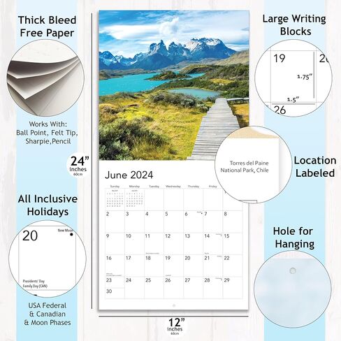 Pathways 2023 Hangable Monthly Wall Calendar,12"x24" Open,Sturdy & Thick Large Full Page 16 Months,Paradise Vacation Photo Gift,Organizing & Planning in Saudi Arabia