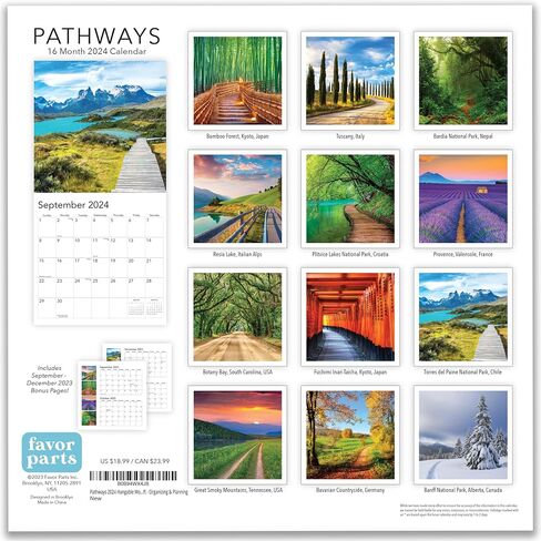 Pathways 2023 Hangable Monthly Wall Calendar,12"x24" Open,Sturdy & Thick Large Full Page 16 Months,Paradise Vacation Photo Gift,Organizing & Planning in Saudi Arabia