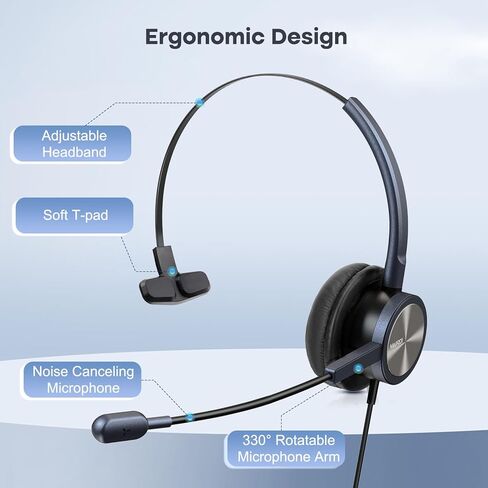 سماعة هاتف MAIRDI مع مقبس RJ9 و3.5 مم للهواتف المكتبية والهواتف الذكية وأجهزة الكمبيوتر المحمولة وأجهزة الكمبيوتر المحمولة، سماعة هاتف أحادية المكتب مع ميكروفون لإلغاء الضوضاء لمركز اتصال Yealink Avaya Nortel in Kuwait