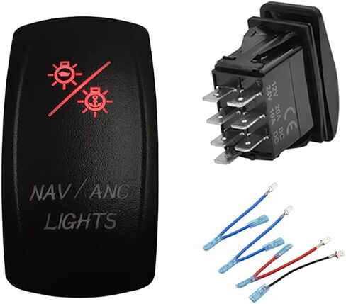 12 فولت أحمر Led قارب التنقل/ANC أضواء الروك التبديل مع الأسلاك 7 دبوس ON-Off-ON مقاوم للماء DPDT الملاحة/مرساة أضواء التبديل لسفينة سفينة قارب بحري IP66 in Kuwait