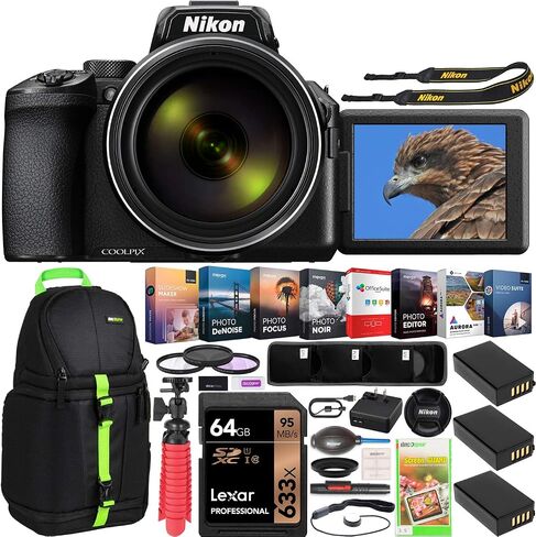 Nikon COOLPIX P950 Compact Digital Camera with 83x Optical Zoom Super Telephoto Lens Bundle Including Triple Battery + Deco Gear Backpack Bag Case + Filter Kit + Photo Video Software and Accessories in Saudi Arabia