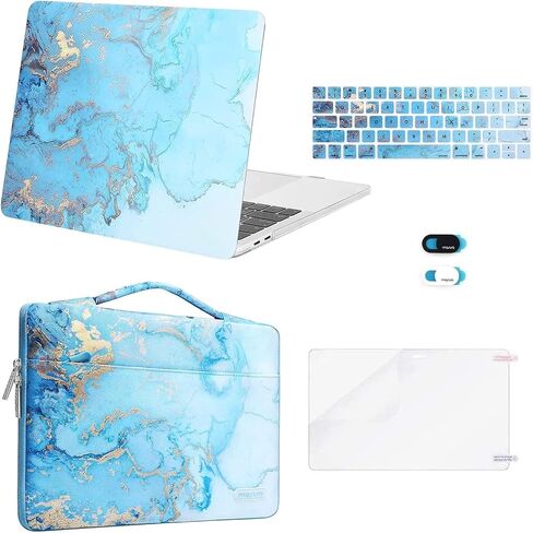 حافظة MOSISO متوافقة مع جهاز MacBook Pro 13 بوصة 2023-2016 M2 M1 A2338 A2251 A2289 A2159 A1989 A1708 A1706، حافظة صلبة رخامية بلاستيكية بألوان مائية وحقيبة ولوحة مفاتيح وغطاء لكاميرا الويب وواقي شاشة، أزرق in Saudi Arabia