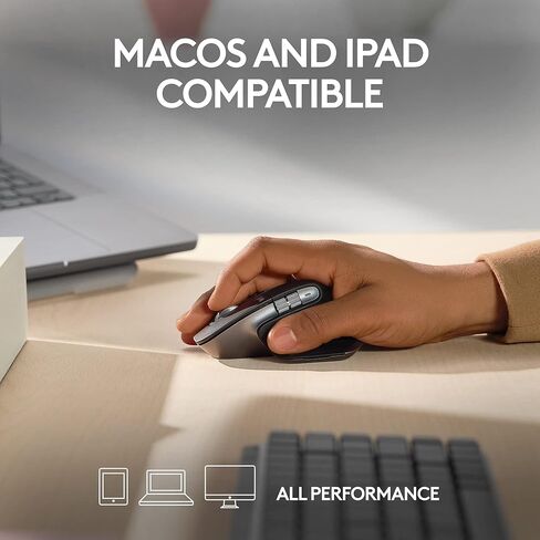 لوجيتك MX Master 3S لماوس بلوتوث لاسلكي، تمرير فائق السرعة، Ergo، 8K DPI، نقرات هادئة، تتبع على الزجاج، USB-C، Apple، iPad - رمادي فضائي (متجدد) in Kuwait