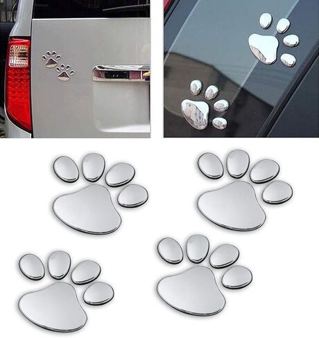 LZLRUN 4PCS Black 3D Chrome Dog Paw Footprint Sticker Decal Auto Car Emblem Decal Decoration in Kuwait