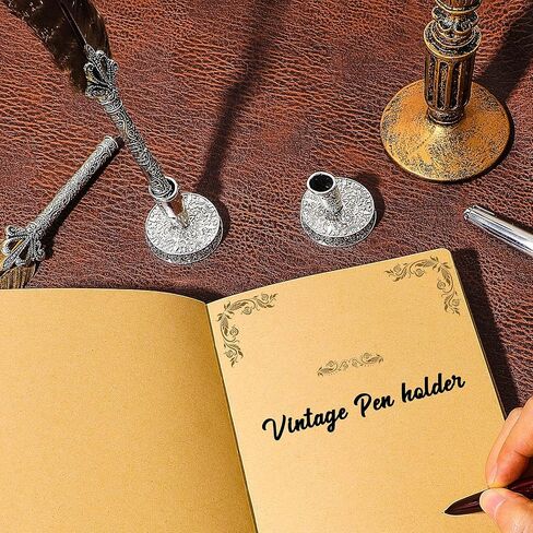 2 Pieces Vintage Round Metal Feather Pen Holder Insertion Pen Holder Feather Quill Stand Desktop Dip Pens Base for Office Supplies Student Present(Ancient Bronze) in Saudi Arabia