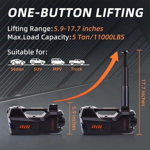 طقم جاك السيارة الكهربائية STANDTALL، مقبس هيدروليكي 5 طن 12 فولت مع مضخة نفخ الإطارات ومفتاح ربط الصدمات وإضاءة LED، لسيارات السيدان وسيارات الدفع الرباعي والشاحنات، وإصلاح تغيير إطارات المرآب المنزلي وطوارئ الطريق in Kuwait