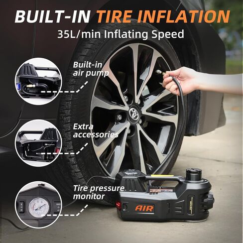 طقم جاك السيارة الكهربائية STANDTALL، مقبس هيدروليكي 5 طن 12 فولت مع مضخة نفخ الإطارات ومفتاح ربط الصدمات وإضاءة LED، لسيارات السيدان وسيارات الدفع الرباعي والشاحنات، وإصلاح تغيير إطارات المرآب المنزلي وطوارئ الطريق in Kuwait