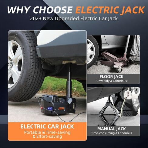 طقم جاك السيارة الكهربائية STANDTALL، مقبس هيدروليكي 5 طن 12 فولت مع مضخة نفخ الإطارات ومفتاح ربط الصدمات وإضاءة LED، لسيارات السيدان وسيارات الدفع الرباعي والشاحنات، وإصلاح تغيير إطارات المرآب المنزلي وطوارئ الطريق in Kuwait