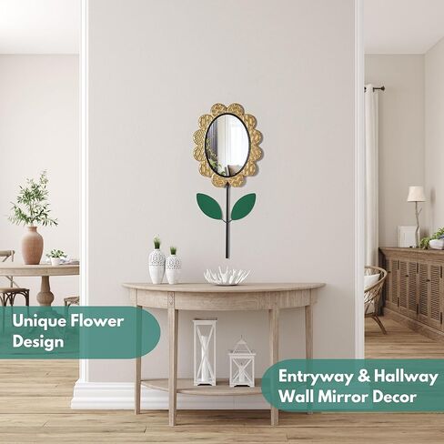 Decorative Mirrors for Wall Decor, Iron Flower Mirrors for Living Room, Small Unique Wall Mirror for Bedroom Art, Round Bathroom Mirror Accent Wall Mirrors Hallway, Entryway Mirror Decorative Wall Art in Saudi Arabia