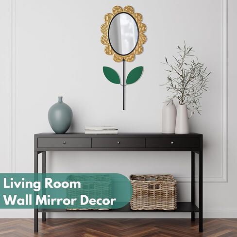 Decorative Mirrors for Wall Decor, Iron Flower Mirrors for Living Room, Small Unique Wall Mirror for Bedroom Art, Round Bathroom Mirror Accent Wall Mirrors Hallway, Entryway Mirror Decorative Wall Art in Saudi Arabia
