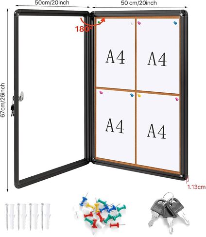 Swansea Lockable Noticeboard Wall-Mounted Bulletin Pin Cork Boards Message Board with Aluminium Frame 28x14 inch in Saudi Arabia