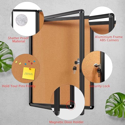 Swansea Lockable Noticeboard Wall-Mounted Bulletin Pin Cork Boards Message Board with Aluminium Frame 28x14 inch in Saudi Arabia
