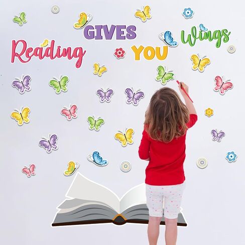 62 قطعة من زخارف لوحة الإعلانات الربيعية، قراءة فراشة الزهرة تمنحك أجنحة لوحة الإعلانات مجموعات قطع فراشة الربيع لمستلزمات مكتبة الفصول الدراسية والعودة إلى المدرسة in Kuwait