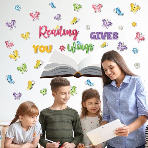 62 قطعة من زخارف لوحة الإعلانات الربيعية، قراءة فراشة الزهرة تمنحك أجنحة لوحة الإعلانات مجموعات قطع فراشة الربيع لمستلزمات مكتبة الفصول الدراسية والعودة إلى المدرسة in Kuwait