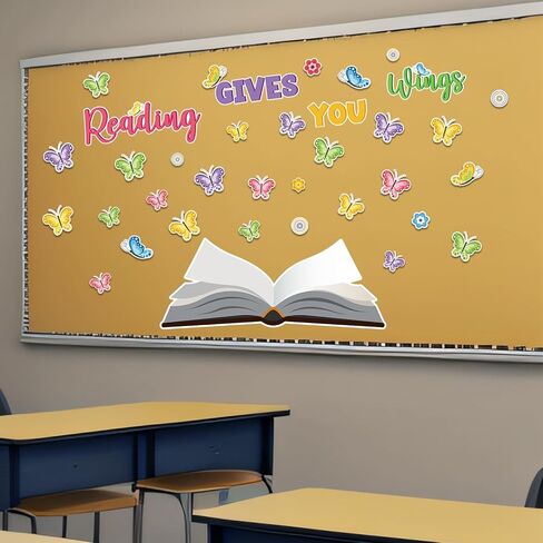 62 قطعة من زخارف لوحة الإعلانات الربيعية، قراءة فراشة الزهرة تمنحك أجنحة لوحة الإعلانات مجموعات قطع فراشة الربيع لمستلزمات مكتبة الفصول الدراسية والعودة إلى المدرسة in Kuwait