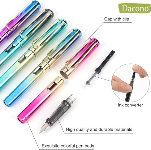 Fountain Pen Set - 5 Pack 0.38mm Nib Refillable Ink, Portable Matte Fountain Pens for Writing, Fine Point Smooth Writing Pen, Ergonomic Design - Ideal for Students, Professionals and Gift in Kuwait