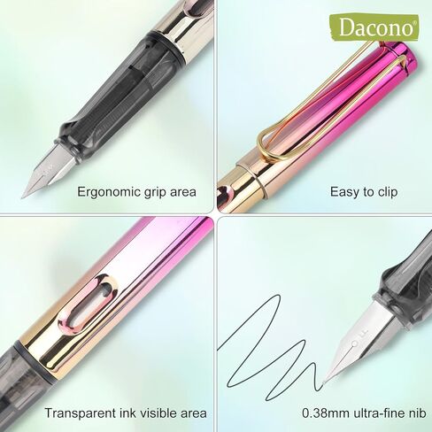 Fountain Pen Set - 5 Pack 0.38mm Nib Refillable Ink, Portable Matte Fountain Pens for Writing, Fine Point Smooth Writing Pen, Ergonomic Design - Ideal for Students, Professionals and Gift in Kuwait