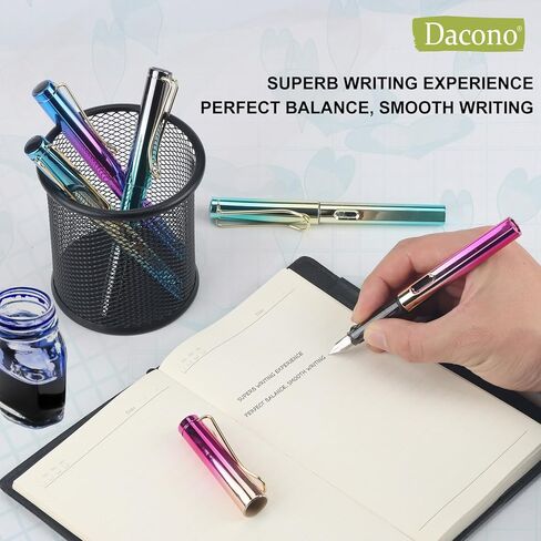 Fountain Pen Set - 5 Pack 0.38mm Nib Refillable Ink, Portable Matte Fountain Pens for Writing, Fine Point Smooth Writing Pen, Ergonomic Design - Ideal for Students, Professionals and Gift in Kuwait