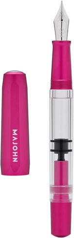 Majohn T1 Piston Fountain Pen Medium Nib, Blue Aluminium Transparent Acrylic Large Ink Capacity Writing Pen Box Set in Kuwait