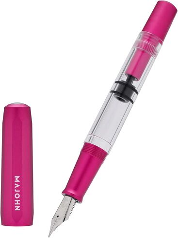 Majohn T1 Piston Fountain Pen Medium Nib, Blue Aluminium Transparent Acrylic Large Ink Capacity Writing Pen Box Set in Kuwait