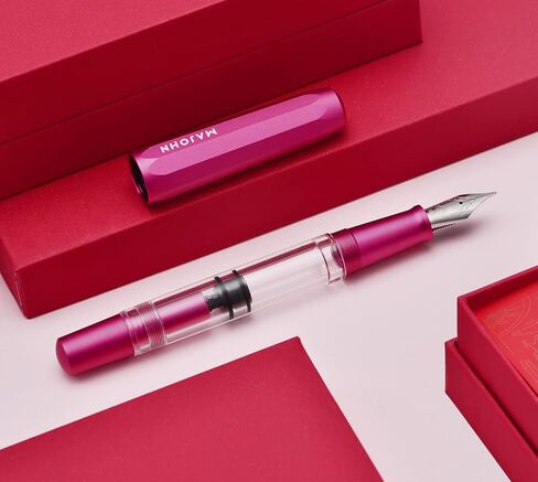 Majohn T1 Piston Fountain Pen Medium Nib, Blue Aluminium Transparent Acrylic Large Ink Capacity Writing Pen Box Set in Kuwait