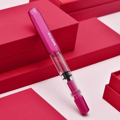 Majohn T1 Piston Fountain Pen Medium Nib, Blue Aluminium Transparent Acrylic Large Ink Capacity Writing Pen Box Set in Kuwait