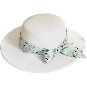 L'ouve Classic Fedora Hat Flat Top Hat Felt Pork Pie Hat Wide Brim Church Derby Cap for Women and Men 2024