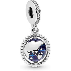 Blue Spinning Globe Dangle Charm fits Pandora Moments Bracelets Women Sterling Silver Bead