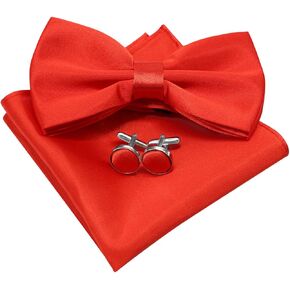 Bow Ties for Men, Mens Bow Tie and Pocket Square Cufflinks Set, Adjustable Pre-Tied Bowties for Wedding Party Business