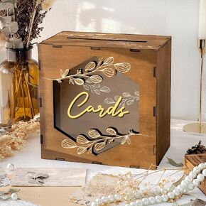 OurWarm Wooden Wedding Card Box with Slot, Rustic Card Box for Wedding Decorations for Reception, Money Gift Card Box with Acrylic Window for Wedding Birthday Anniversaries Graduation Party Decor