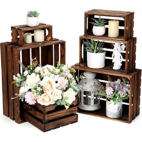 6 Pcs Decorative Wood Crates for Storage Display Rustic Nesting Crates with Handle Farmhouse Wooden Storage Container Boxes for Wedding Decorations Christmas Party Supplies (Vintage White)