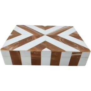 Decorative Storage Box, Handmade Chevron Pattern, Boho Style Treasure Box, Multipurpose Gift (Boron -white, 7x5x1.5)