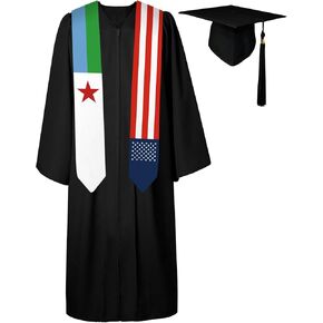 72 Inch Djibouti Flag and USA Flag Graduation Sash Unisex Adults Graduation Stole Scarf International (Not Include Baccalaureate Gown and Hat)