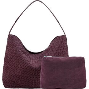 Leather Woven Tote Bag for Women, Vintage Suede Woven Hobo Bag, Large Crossbody Shoulder Slouchy Handbag