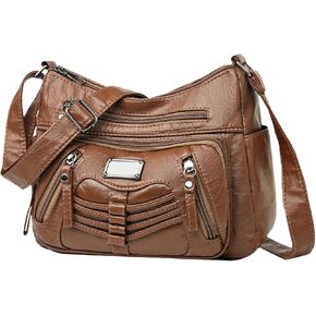 Womens Crossbody Bag Soft Leather Handbags Multi Pocket Satchel Waterproof Hobo Shoulder Bag Messenger Bag