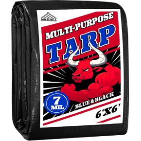 Tarp 6x6 Waterproof 7mil Blue/Black Multipurpose Tarps Uv Resistant Outdoor Tarp for Camping, Rooftops, Yards, Pools, Vehicles, Boats by-MVPNET in Saudi Arabia