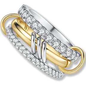 HOSICRON Gold Rings for Women Non Tarnish, 18k Gold Plated Cubic Zirconia Rings, Silver Gold Multi Ring Mixed Metals Stackable Rings Set