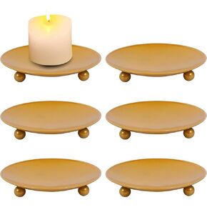 TIED RIBBONS Plate Holders Set of 6 Gold Pillar Candle Holder Metal Candle Holders for Pillar Candles Living Room Table Centerpiece Iron Candle Stand for Diwali Decorations, Ganesh Chaturhti