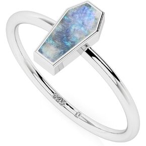 Coffin Shape Natural Gemstones Stackable Rings for Women in 925 Sterling Silver | Birthstone Jewelry Gifts for Her (Bezel-Set)