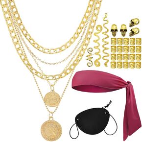 30 PCS Captain Pirate Assume Accessories مجموعة القراصنة قبعة Bandana Eye Patch Netclace Pirates Jewelry Party Supplies