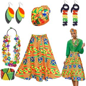 Simple polymer 6 Pcs Women African Ankara Dashiki Skirt Traditional Costume Set African Printed Maxi Skirt