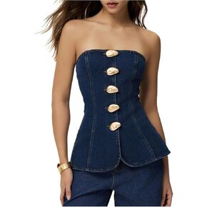 Floerns Women's Women's Bartrapless Button Button Front Denim Tubs Tops Tube Sleveless Bandeau