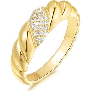 حلقات الذهب 14K للنساء غير المشوهة تويست سحر كلاسيكي وفرقة ذهبية لذيذ الذوق للنساء 5-9