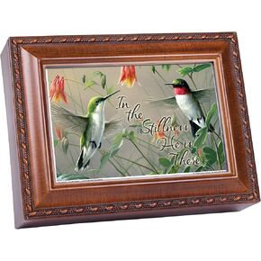 Cottage Garden in The Stillness Woodgrain Rope Trim Jewelry Music Box Plays Great is Thy Faithfulness