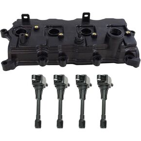 TRQ Ignition Kit Ignition Coil Set Valve Cover Compatible with 2007-2013 Nissan Altima 2008-2013 Rogue 2007-2012 Sentra