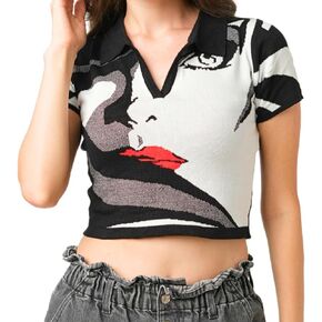 Women’s Polo Collared Shirt XL Size | V-Neck Top with Buckle Closure | Casual Short sleeve Polo shirt | ladies black & white polo shirts | Beautiful design w/ Viscose & Nylon fabric