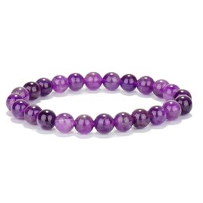 Amethyst Bracelet for Women - Handmade Bead Bracelets for Women & Men - 8mm Purple Natural Stone Healing Crystal Bracelet - Positive Energy Stress Relief - Stretch Elastic Adjustable Size