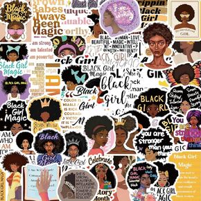 50PCS Black Girl Magic Affirmation Stickers - Black Vinyl Rectangular Letter Print Stickers for Metal, Plastic, Glass, Fabric - Indoor Use